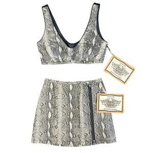 NWT Harley Davidson Two Piece Top & Skirt Set Genuine Leather Snake Print Sz 2